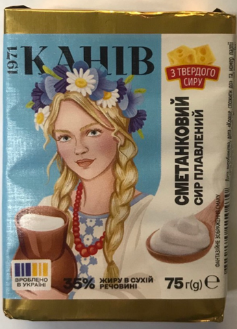 Сир плавлений Сметанковий 75гр. 35% жирність ТМ КАНІВ 1971